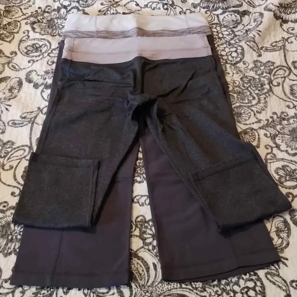 Lululemon LOT of TWO (2) Cropped Capri Gray Marled Leggings 4 (XS) REVERSIBLE